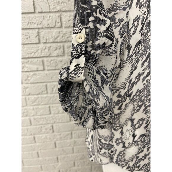 A.N.A A New Approach Animal Print Button Down Shirt With Roll Tab Sleeves Size L - Picture 6 of 10